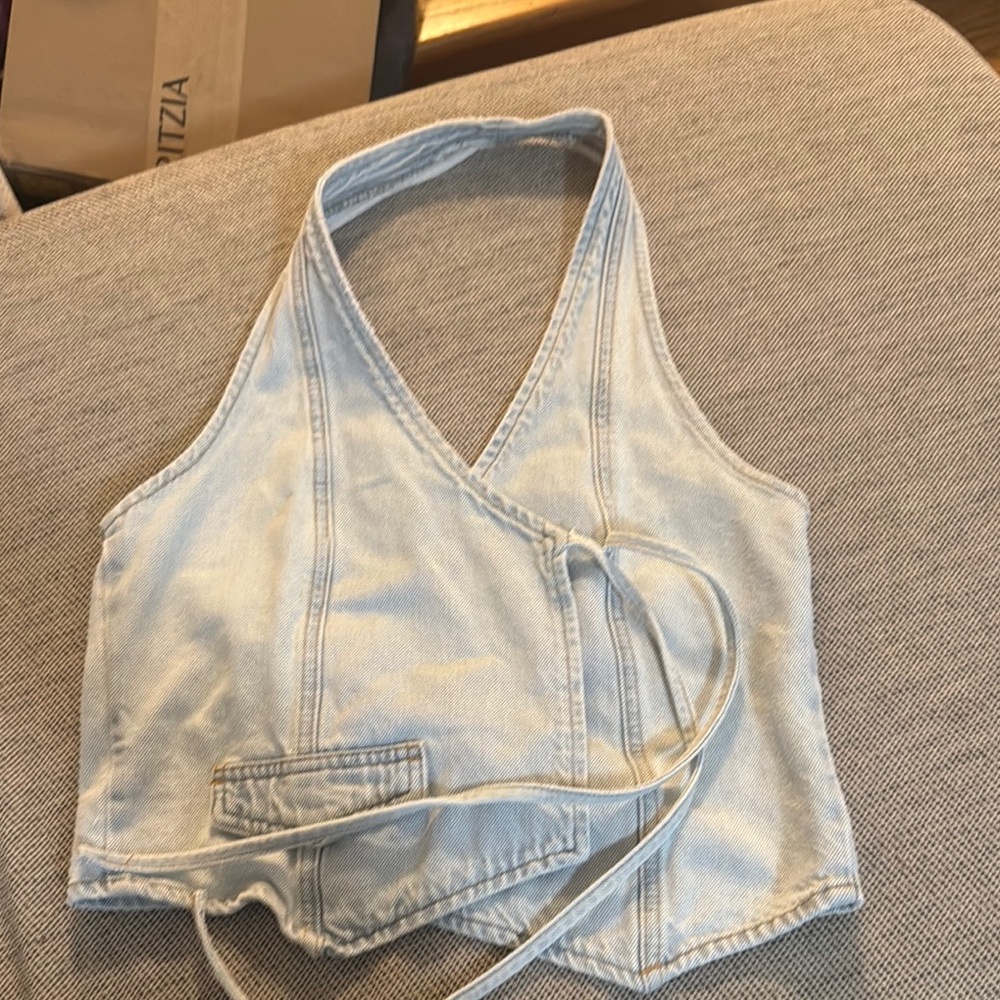 Pull&Bear Sky Blue Denim Top